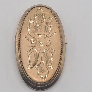 Catamore Brooch Pendant 1/20 12K Gold Filled Etched Floral Design Oval Vintage